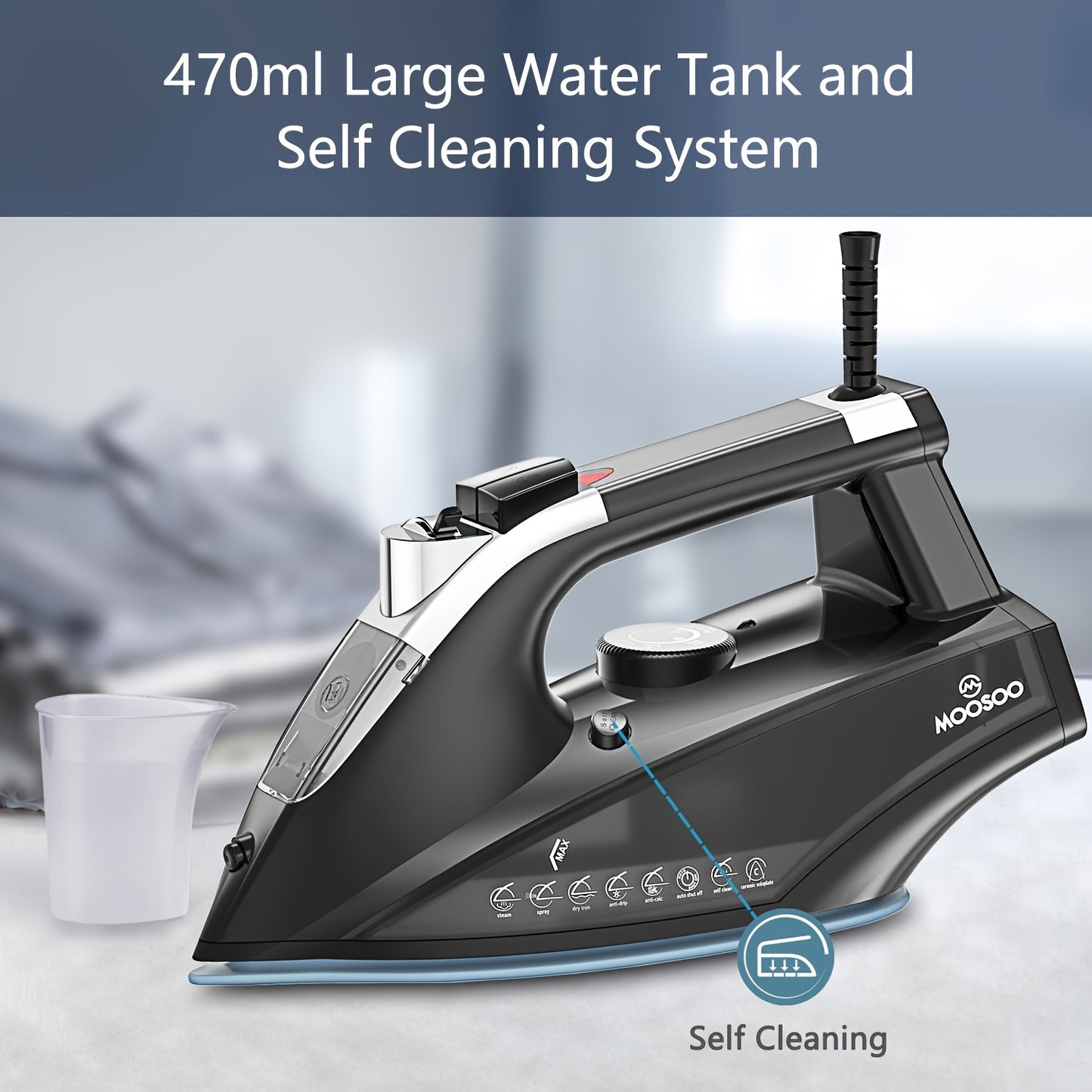 Moosoo Pro Steam Iron - 1800W Lightweight Dry Iron With Advanced Anti-Drip System, Auto-Off Function, And Enhanced Safety Features For Easy Ironing Experience - ST1800