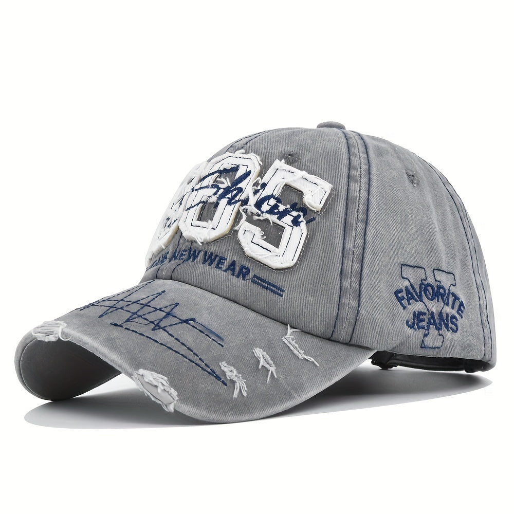1985 Embroidery Ripped Baseball Cap Washed Distressed Patch Adjustable Dad Hat Vintage Lightweight Sunscreen Sports Hat