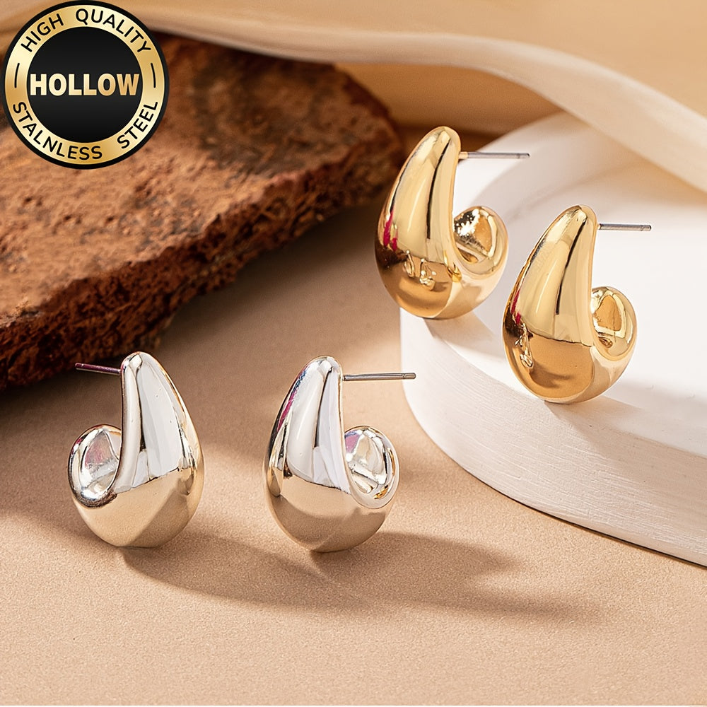 High-Quality Hollow Stainless Steel Hypoallergenic Golden Water Drop Earrings, Anti-Fade, Comfortable And Versatile, Simple And Elegant, Fashionable Women'S Earrings And Jewelry Accessories for Daily Wear Or Parties, Are Exqu