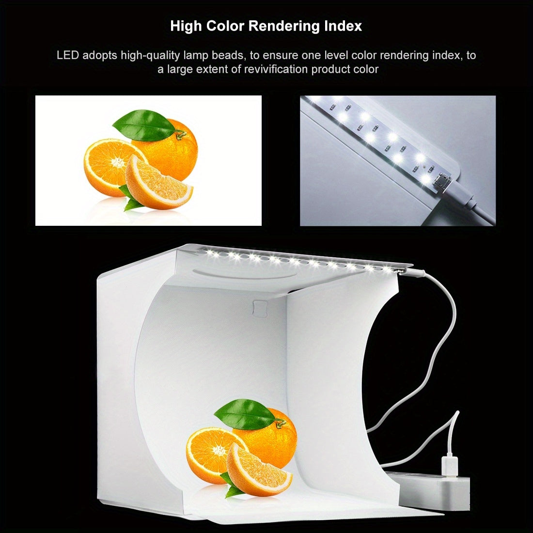 PULUZ Photo Light Box, Folding Portable Photography Shooting Light Tent Kit, Photo Studio 550LM Box, White Lighting Softbox With 1 LED Lights + 6 Color (Black/White/Orange/Red/Green/Blue) Backdrops Fabric For Product Display