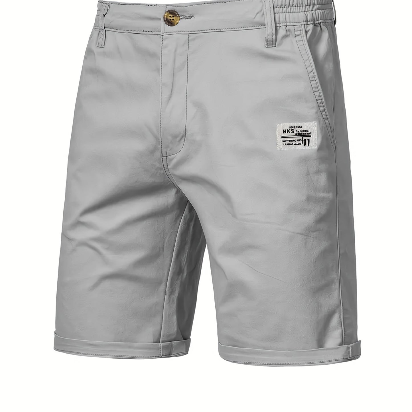 Men'S Classic Solid Color Polyester Short Pants, Casual Golf Wear, Mid Waist, Regular Fit, Slight Stretch Fabric, with Pocket