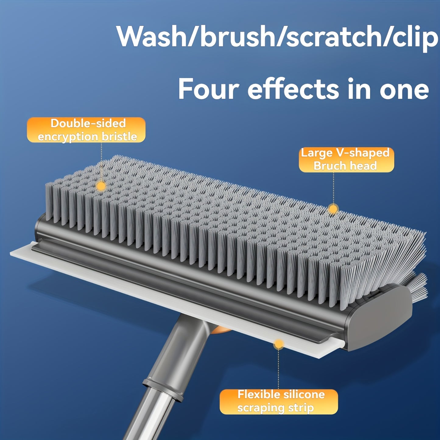 Heavy-Duty Floor Scrub Brush with Long Handle - Stainless Steel & Plastic Construction, Rotating Head for Efficient Cleaning of Floors, Carpets, Walls, Patios, Bathrooms - Durable Multi-Surface Brush for Hardwood, Tile, Linol