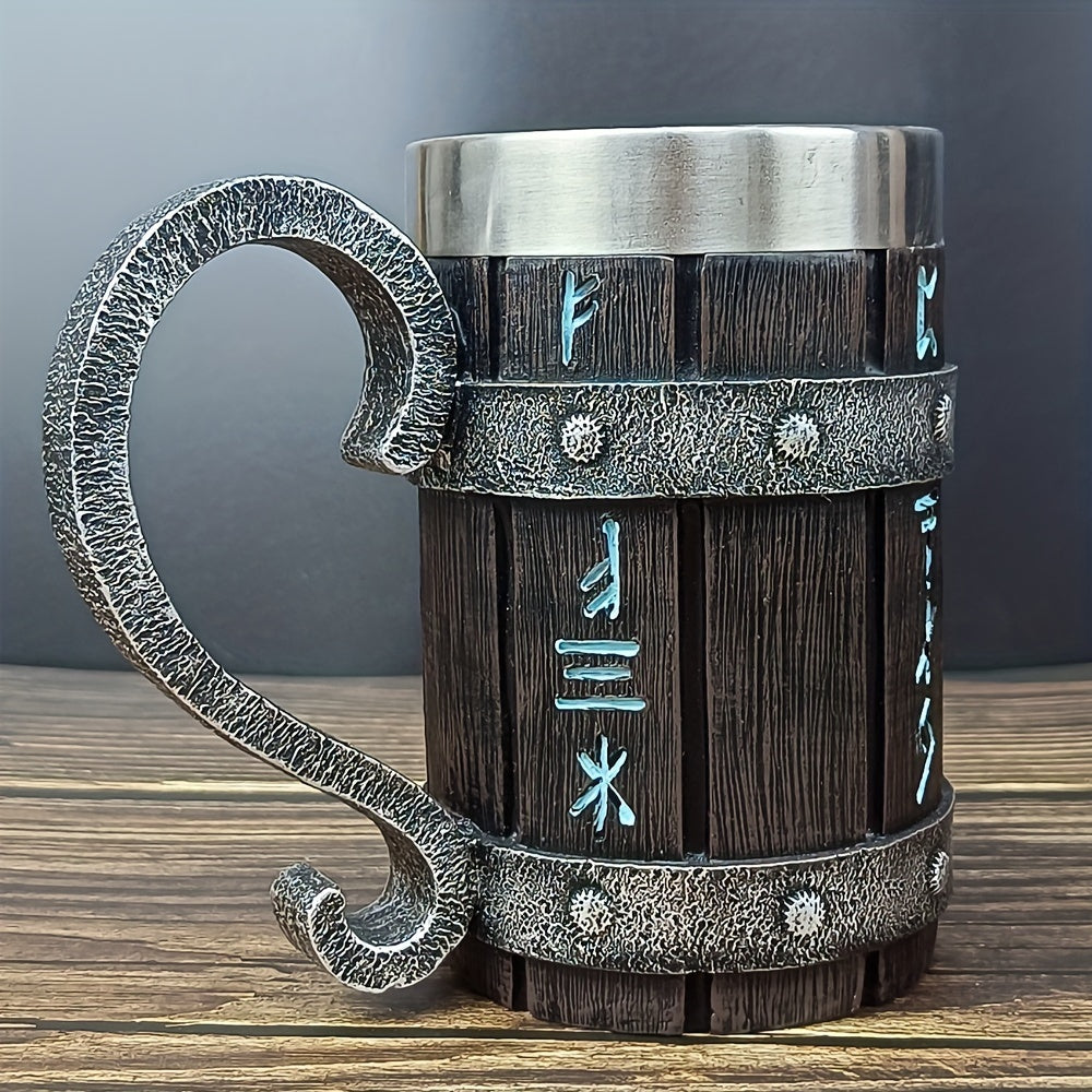 1pc Creative Barrel Cup, 20oz Stainless Steel Mug, Reusable Multipurpose Coffee Mug for Men, with Resin Crafted Double-Wall Design, for Juice Beverage Cup - Hand Wash Only