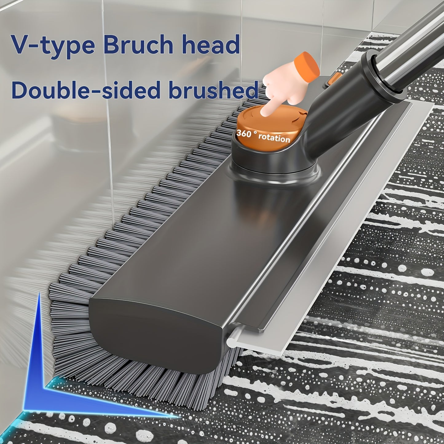 Heavy-Duty Floor Scrub Brush with Long Handle - Stainless Steel & Plastic Construction, Rotating Head for Efficient Cleaning of Floors, Carpets, Walls, Patios, Bathrooms - Durable Multi-Surface Brush for Hardwood, Tile, Linol