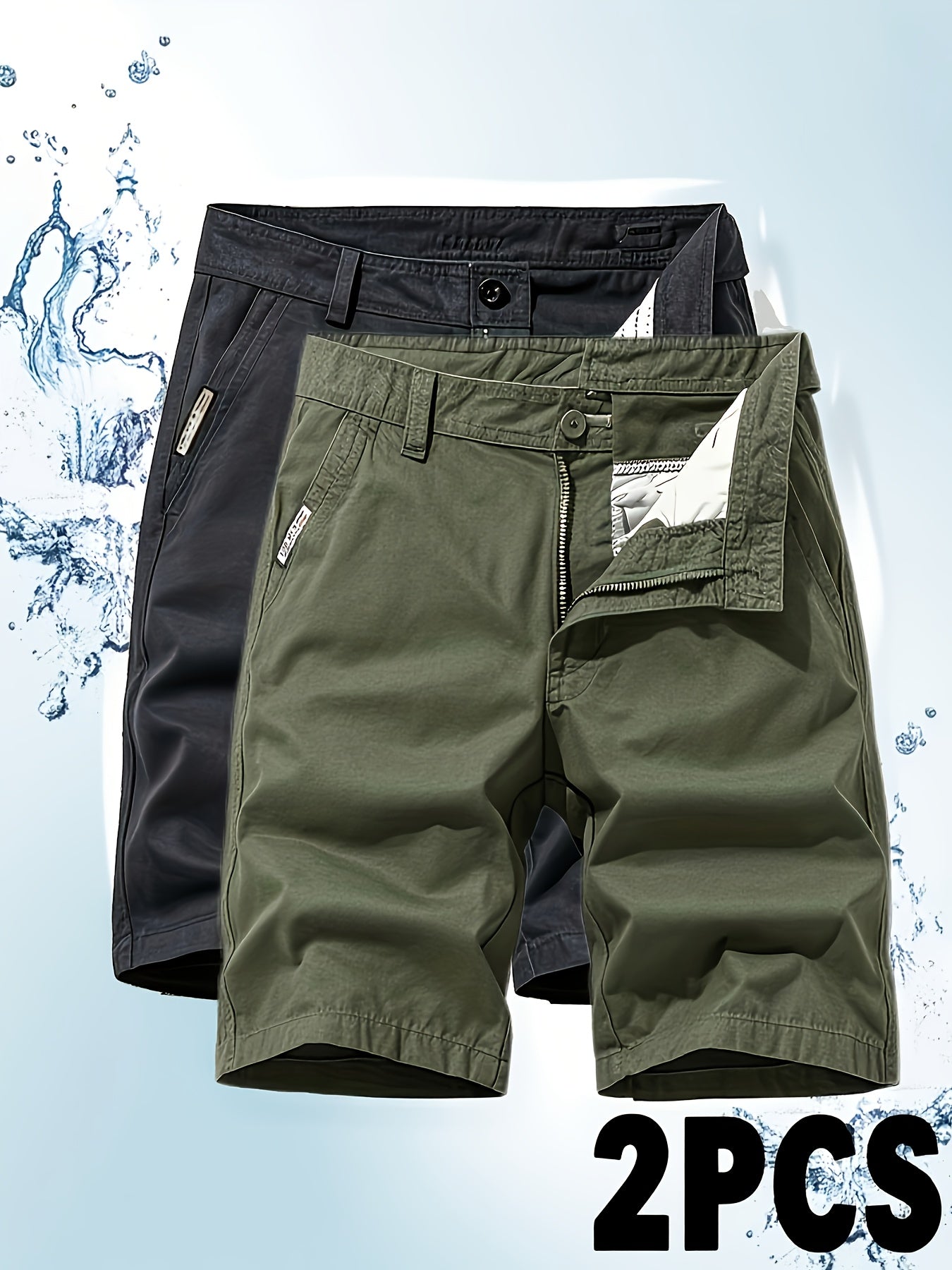 Two-Piece Set, Men's Solid Color Outdoor Casual Comfortable Breathable Multi-Pocket Cargo Shorts