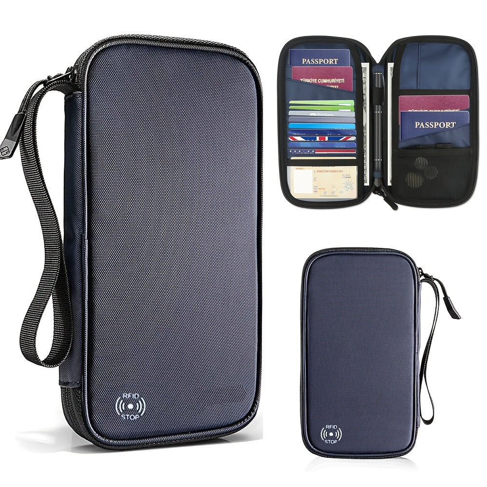 1pc Family Passport Holder With A Sim Card Slot And Eject Pin, RFID Blocking Passport Wallet, Waterproof Ticket Document Organizer Bag With Chain Strap, Up To 6 Passports 9 Credit Cards