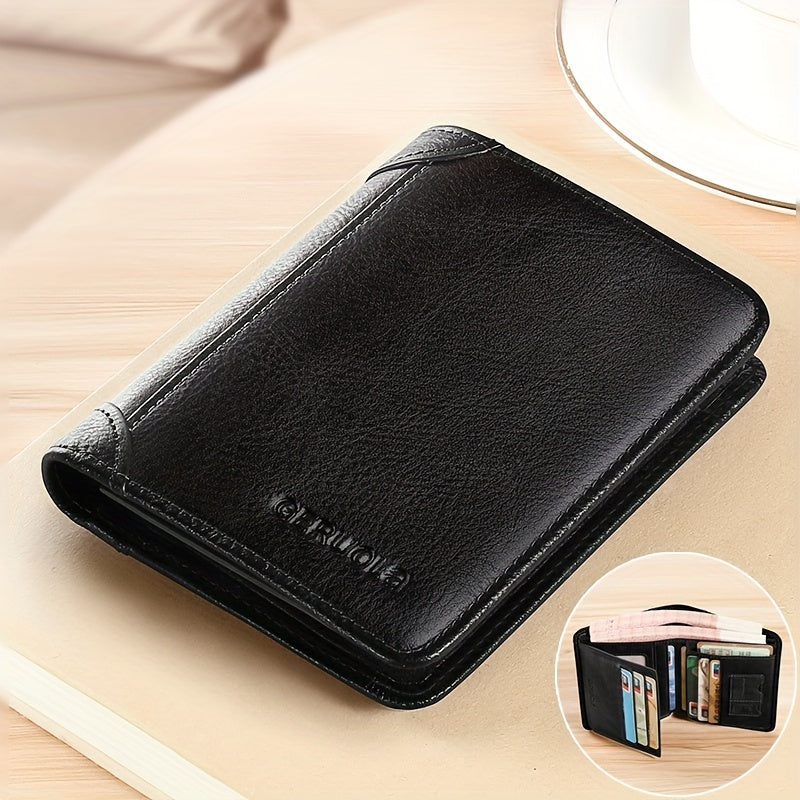 Men's Genuine Leather Premium Slim Driver's License Card Holder, Trendy 3-Fold Wallet, Top-Grain Cowhide, Large Capacity RFID Blocking Credit Card Holder, Portable Cash Work Business Commuter Office Anniversary Couple Birthda