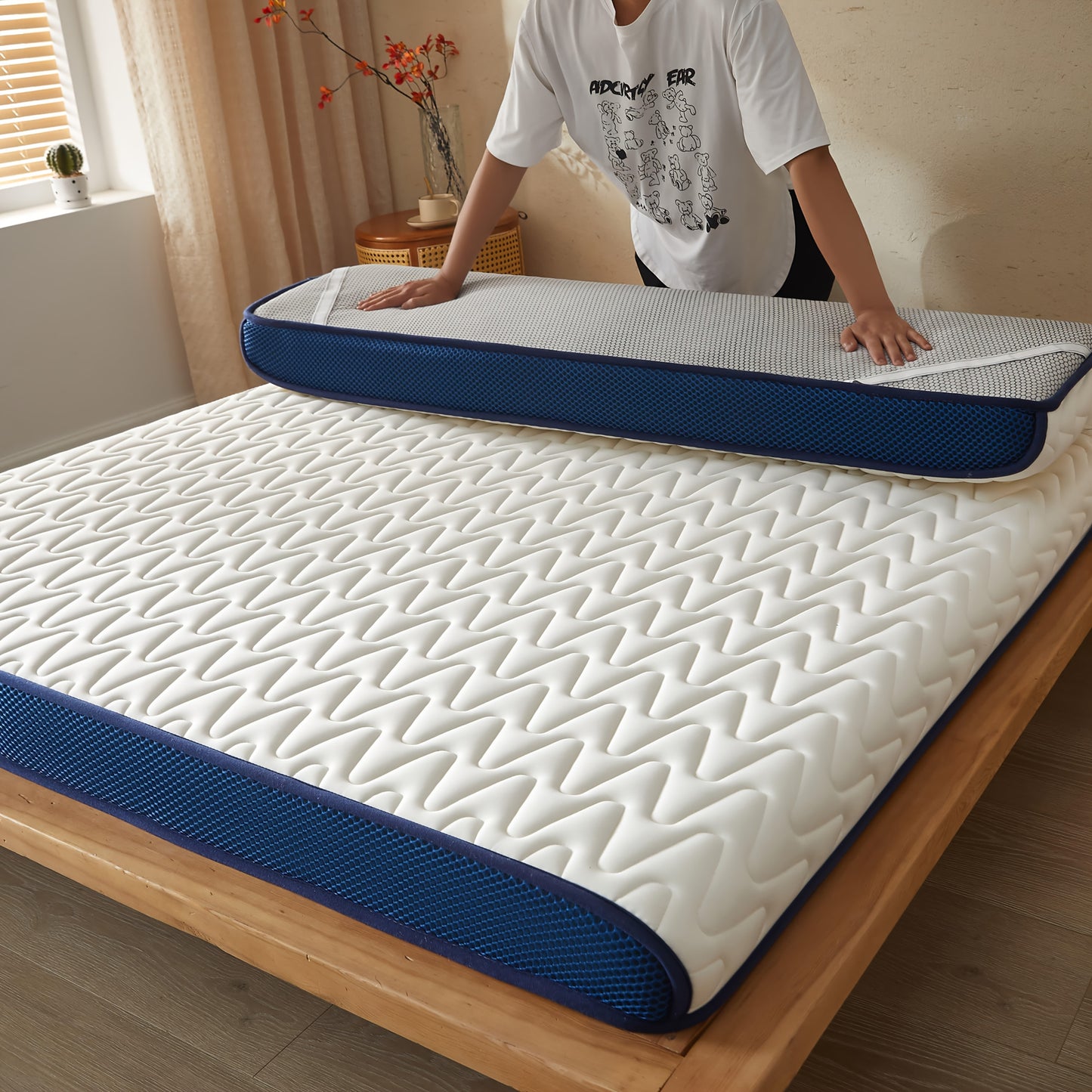1pc 5cm Memory Foam Mattress Topper - High-Density Support, Slow Rebound Pressure Relief, Ultra-Soft Quilted Surface & Breathable Mesh Design, Foldable Portable Bed Pad, All-Season Comfortable Bedding for Bedroom, Dorm & Gues