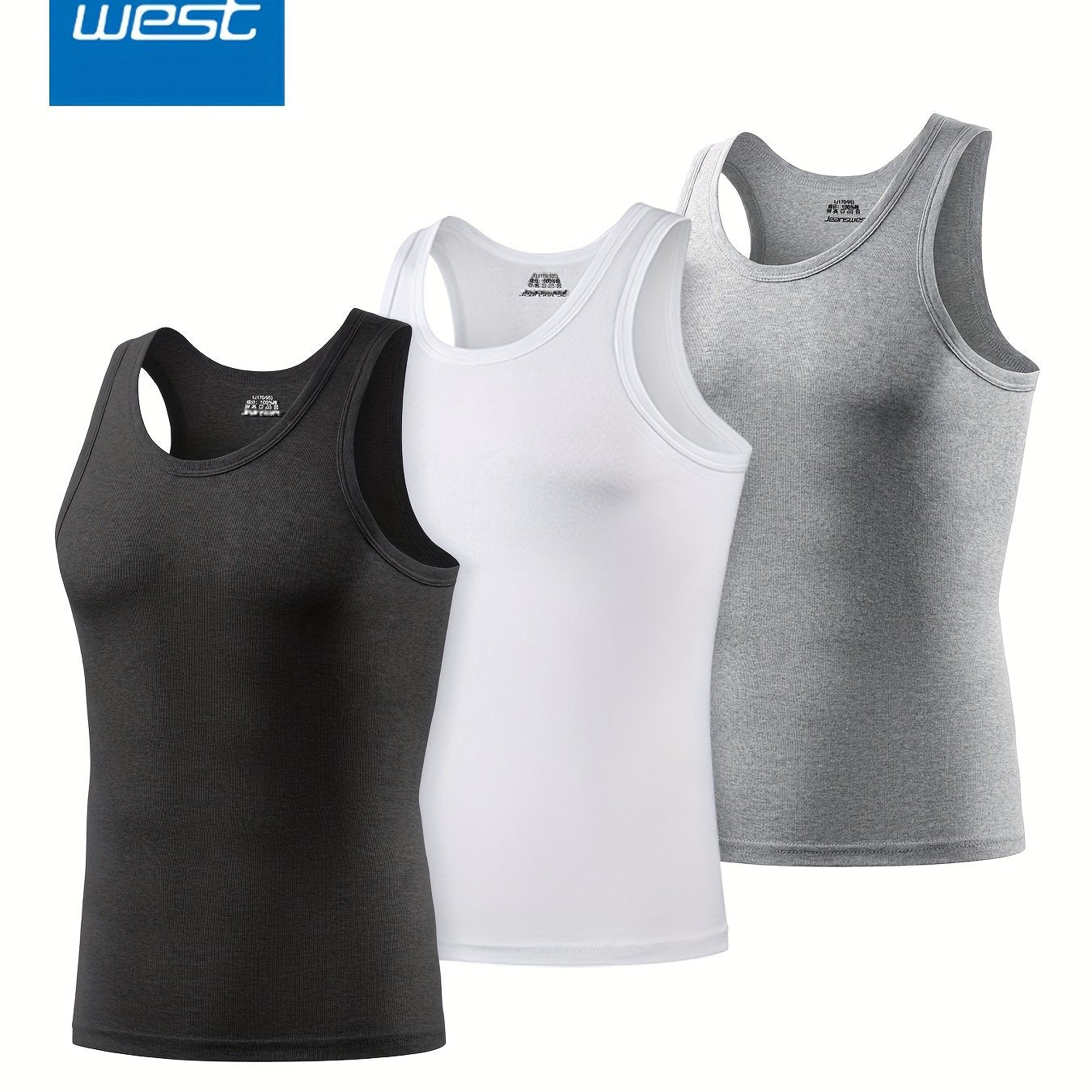 JEANSWEST Men's Vest 3-Pack, Pure Cotton Fashion Simple Solid Color Slim-Fit Tank Top
