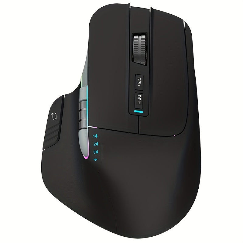 Wireless Wireless Mouse, 2.4GHz, Type-C Wired Three Mode Connection, Artificial Vertical Mouse, Rechargeable Optical Mouse, RGB Office Gaming Mouse, Four-Speed Adjustable DP; with 8 Buttons, Dual Sliders Right-Handed Mouse, M