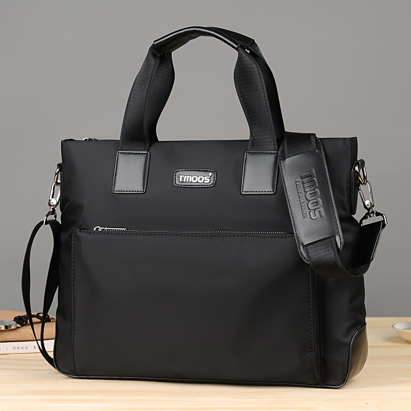 TMOOS Men'S Lightweight Oxford Business Casual Tote Bag - Large Capacity Multi-Compartment, Adjustable Shoulder Strap, Durable & Stylish for Work, Travel, and Everyday Use, Travel Tote Bag, Professional Appearance, Secure Zip