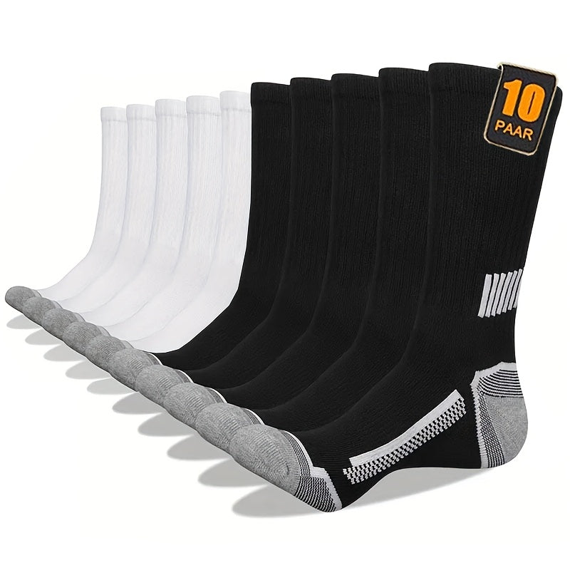 10 Pairs Men'S Thermal Long Socks - Heavy-Duty Cold Weather Athletic Socks with Arch Support, Moisture-Wicking & Breathable Polyester for Skiing, Hiking, Basketball, Running, Climbing - All-Season Workout Socks in Black/Gray/