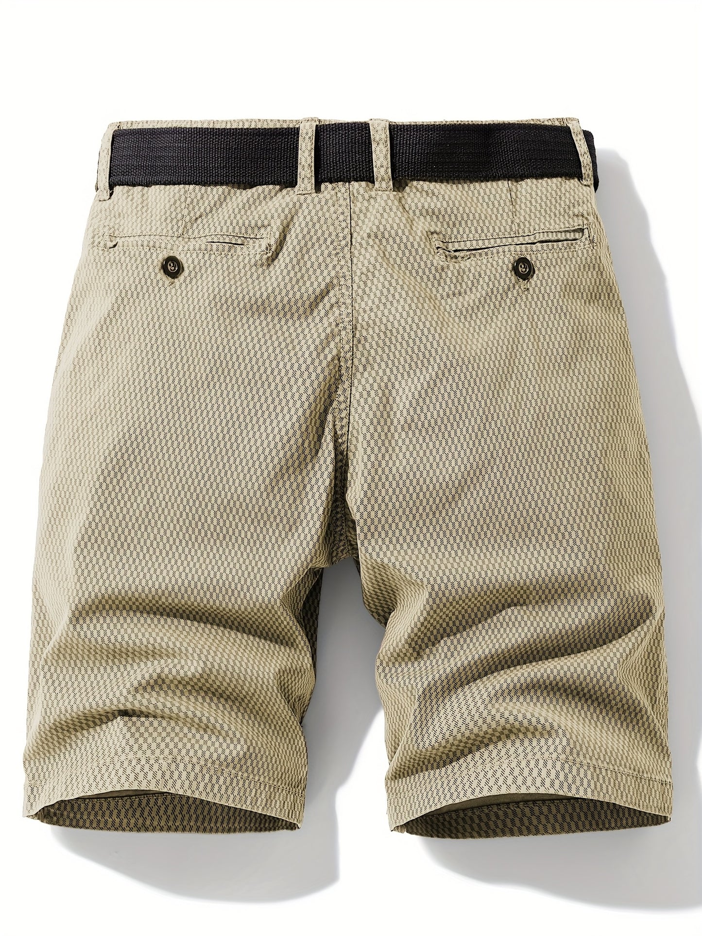 Men'S Casual Cargo Shorts with Striped Design, Elastic Waistband & Multiple Pockets - Beige/Black Regular Fit for Outdoor, Sports & Casual Attire (Belt Not Included), Outdoor Apparel, Functional Pockets, Nonelastic Fabric