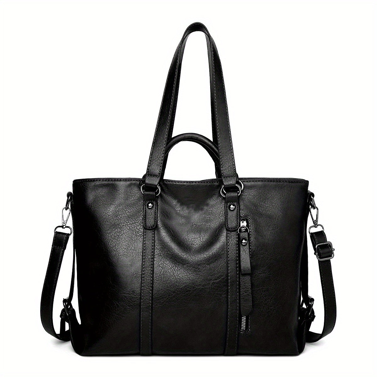Women's Thickened Soft Synthetic Leather Tote & Crossbody Purse - Large Capacity Multi-Pocket Organizer with Removable Shoulder Strap, Zipper Closure, Oil-Edged Trim - Work, Travel, Casual Bag in Brown, Navy, Red, Black - Chr
