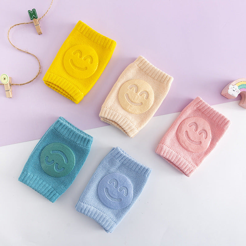 A Pair Four Seasons Fur Ring Baby Leg Protector, Elbow Toddler Crawling Baby Smiley Face Knee Brace Non-slip Socks, Adjustable Elastic Neutral, For Crawling 0-36 Months Of The Baby Girls Boys