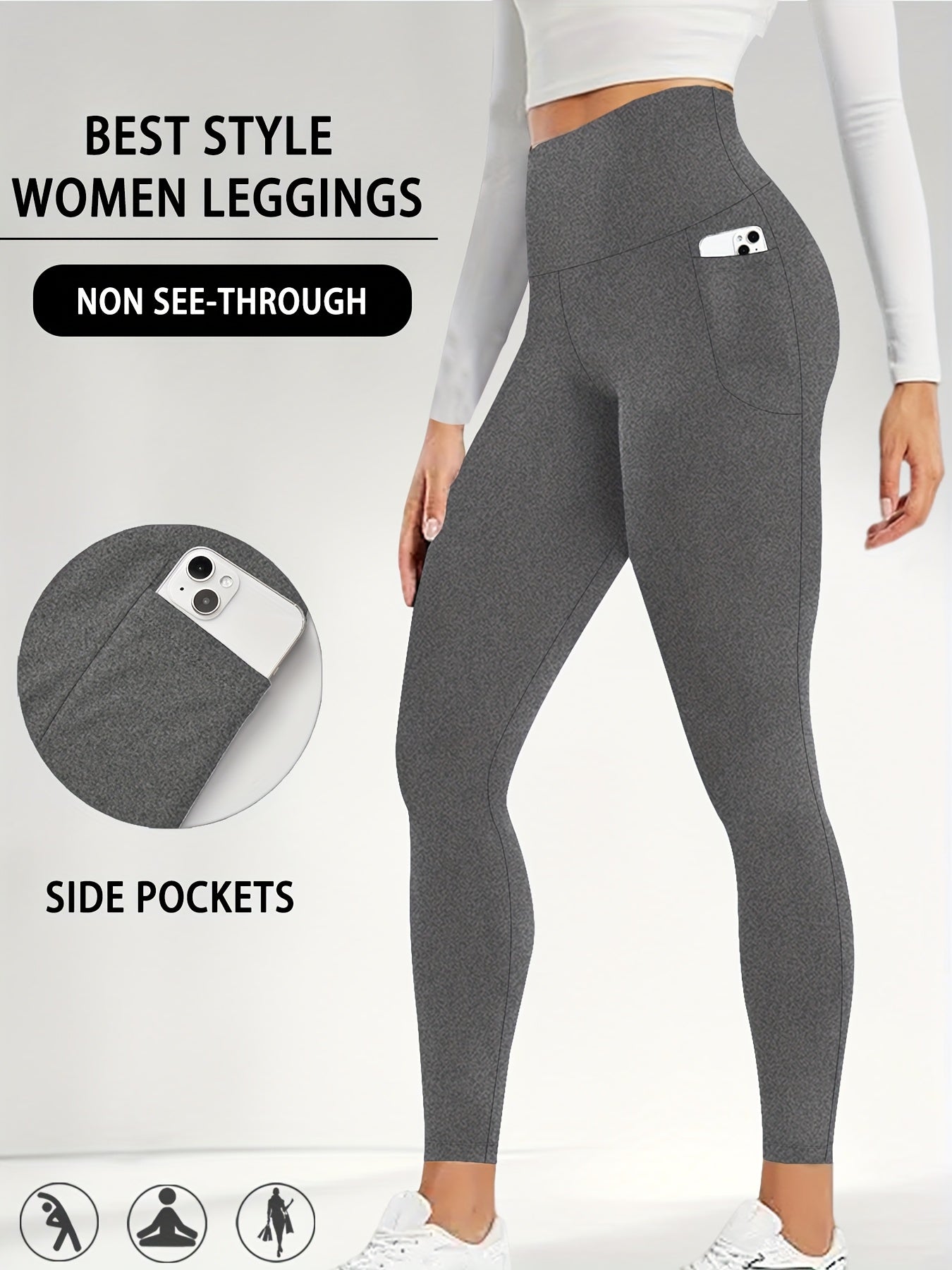 Women's High Waisted Super Soft Yoga Leggings with Pockets - Tummy Control, Stretchy Workout & Running Pants, Light Pink, Machine Washable, All-Season Comfort