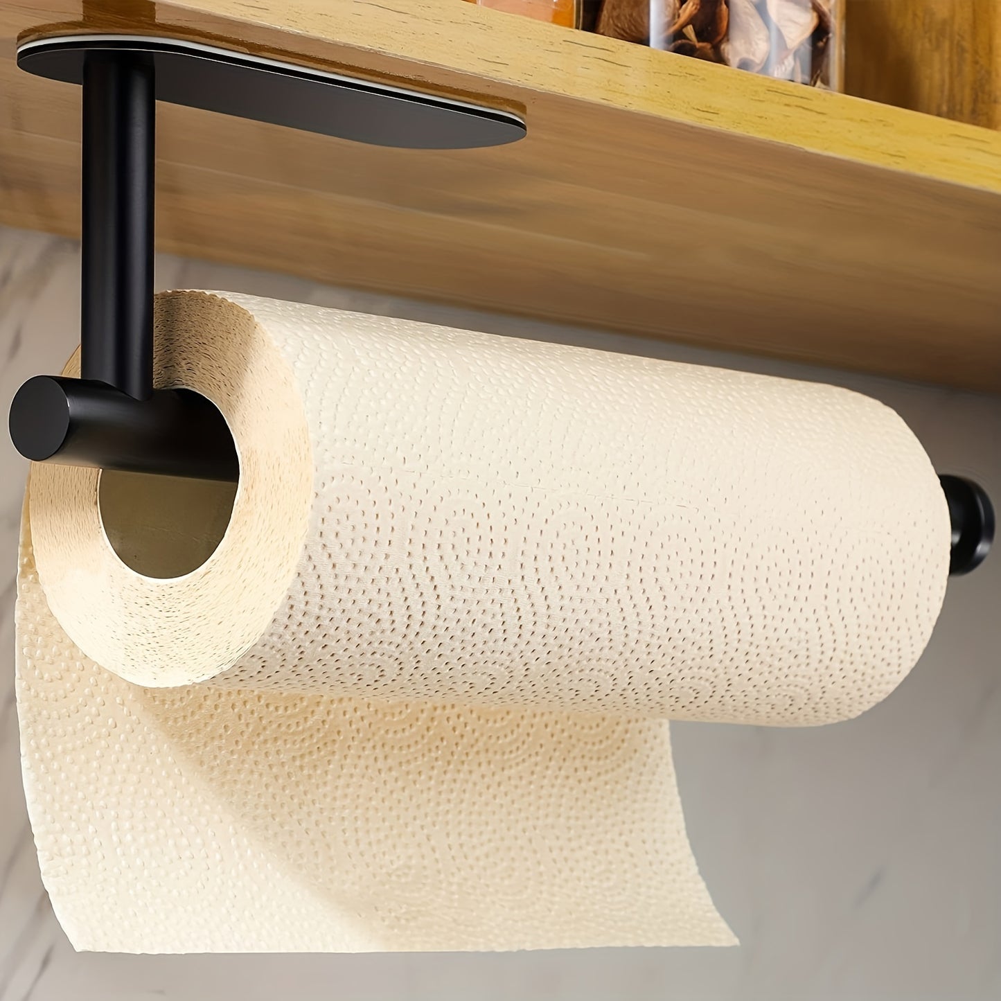 1pc Self-Adhesive Paper Towel Holder Under Cabinet For Kitchen, Bathroom Tissue And Towel Holder, Plastic Wrap And Roll Paper Storage Storage Rack, Home Kitchen Bathroom Supplies