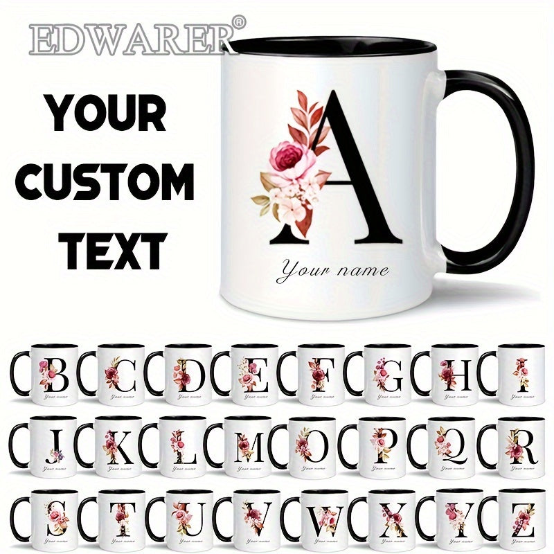 1pc A-Z Letter Custom Personalized Coffee Mug, Water Cup, Photo Text Ceramic Mug 11oz, Graduation Appreciation Thank You Holiday Birthday Gifts, Valentine's Day, Christmas, Birthday, Anniversary Mug Gift, Drinkware For Restau