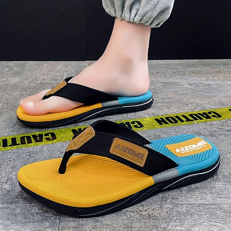Men's Non-Slip EVA Slip-Resistant Flip-Flops - Heavy-Duty Ergonomic Arch & -Odor Technology, Green/Golden/Grey/Grip Tread Beach Sandals with Ergonomic Arch, Lightweight & Durable for Swimming, Walking, Pool - Multi-Color Opti