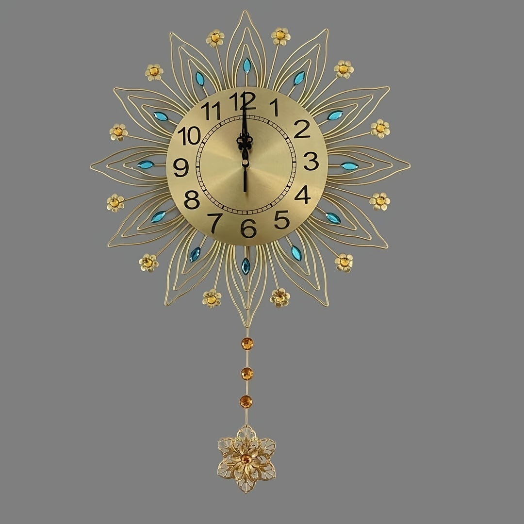 1pc Light Luxury Wall Clock, Fashion Living Room Hanging Wall Creative Clock, Golden European Clock Bedroom Decoration, Aesthetic Room Decor, Thanksgiving Christmas Decor (Without Battery, Bonus Mounting Nail)