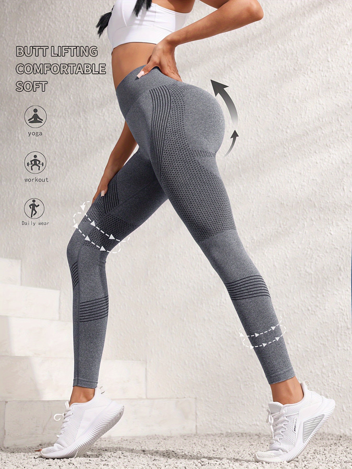 High Waisted Yoga Butt-Lifting Compression Leggings, Stretch Moisture-Wicking, Breathable Ideal For Yoga, Workout, Running, And Gym - Women's Activewear