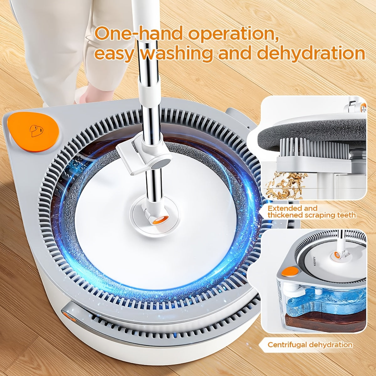 Joybos Spin Mop and Bucket System with 6 Microfiber Cloths - Hands-Free Wringing, 90° Adjustable Stainless Steel Handle, Dual Water Tanks for Clean/Dirty Separation - Efficient Floor Cleaner for Kitchen, Bathroom, Bedroom &