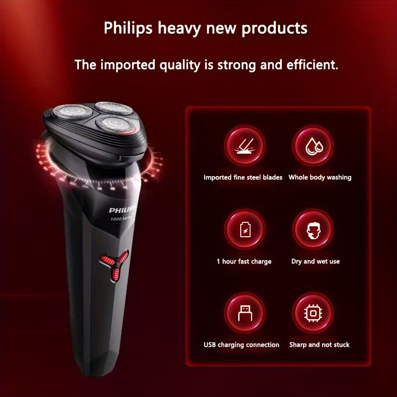 Philips 's Electric Shaver Series 1000 (S1113) - Wet/Dry IPX7 Waterproof, 30-45 Min Runtime, USB- Shaver with 1-Hour Charge, 3D Floating Blade & ContourFlex System, One-Touch Clean,