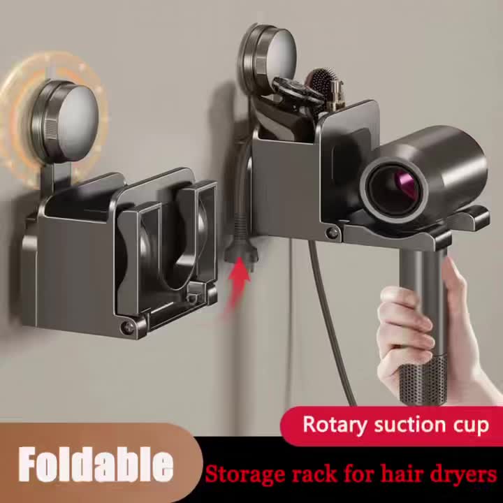 1pc Multifunctional Suction Cup Hair Dryer Holder, No-Drill Bathroom Wall-Mounted Storage Rack, Hanging Organizer for Hair Dryer, Toothbrush, Comb, Suitable for Bathroom, Kitchen, Outdoor Storage