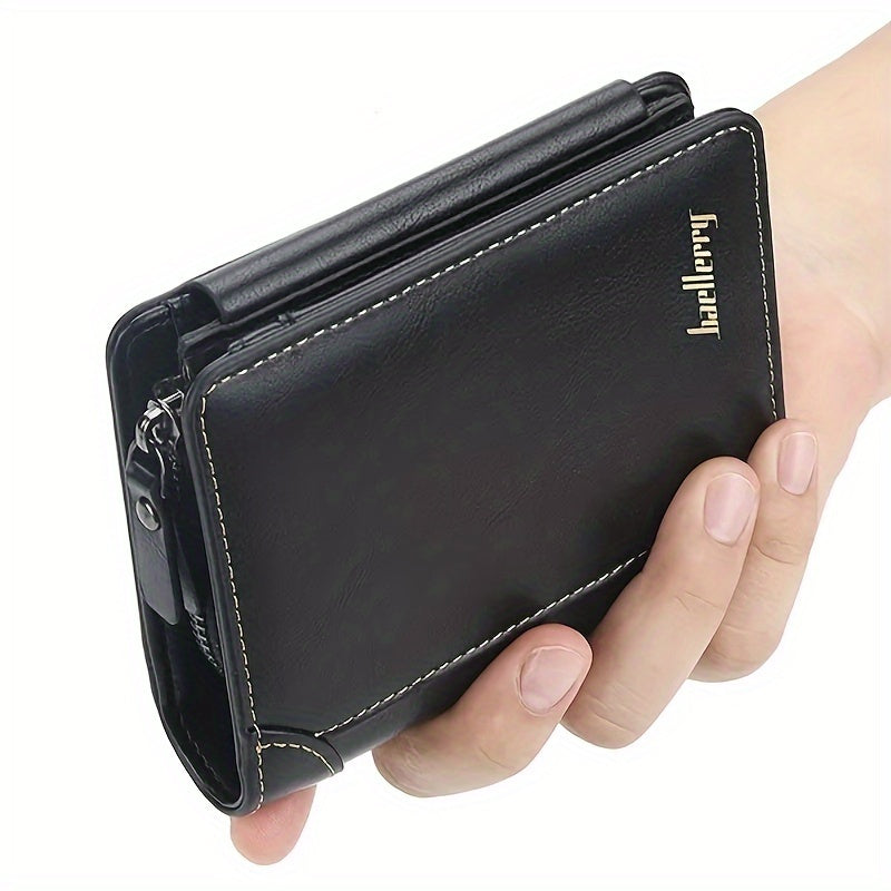 1pc Men's Short Multi-Card Slots Three-fold Zipper Coin Pocket Wallet Fashion Thin Card Bag Give Gifts To Men On Valentine's Day