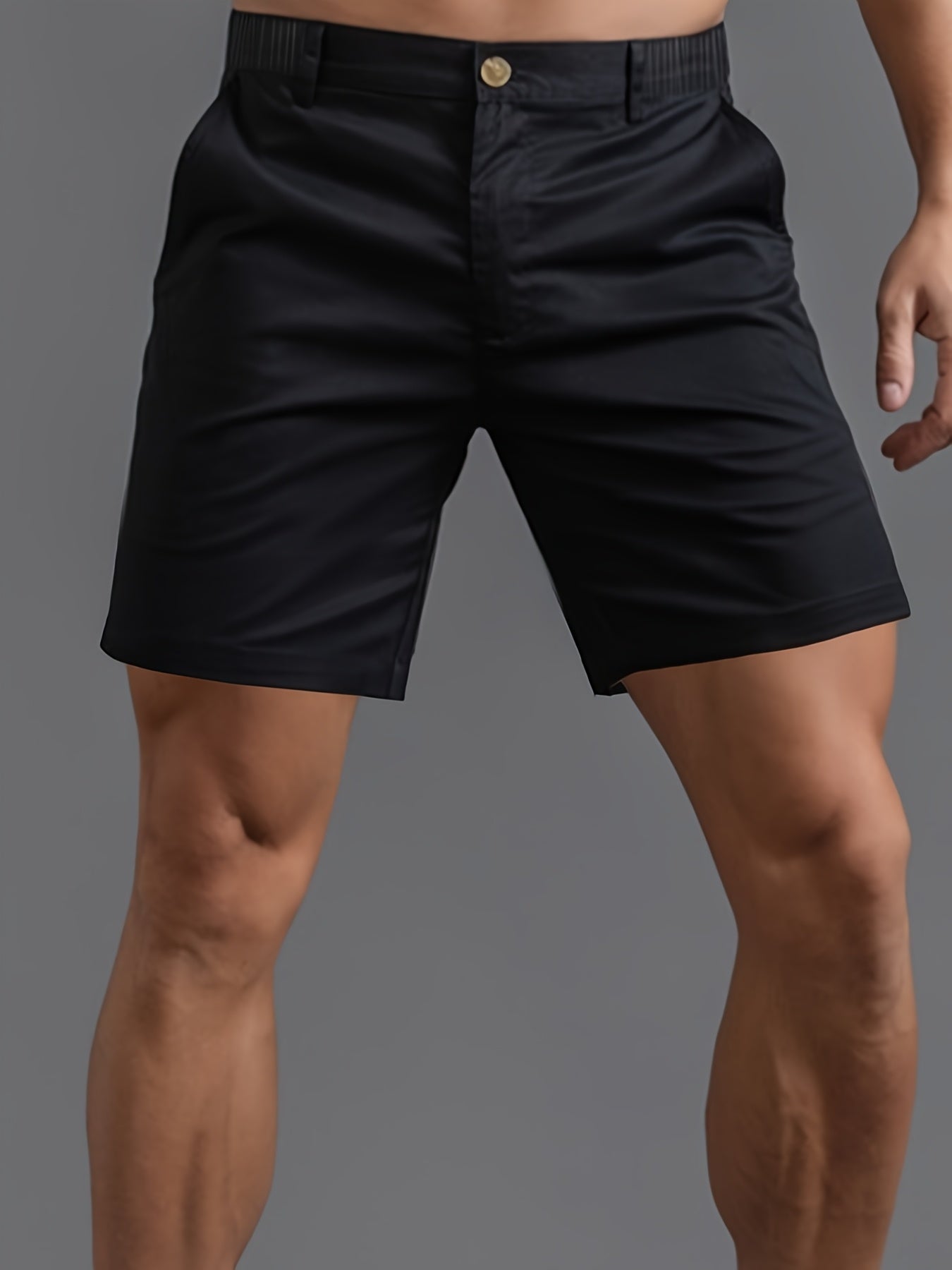 5pcs Men'S Fashion Solid Color Shorts, Woven, Simple, Straight Leg, Five-Inch, Versatile, Business Style, Street, Versatile, Beach Vacation, Travel, Outdoor, Casual, Sports, Zipper, Resin, Button, Half, Elastic, Belt, Casual