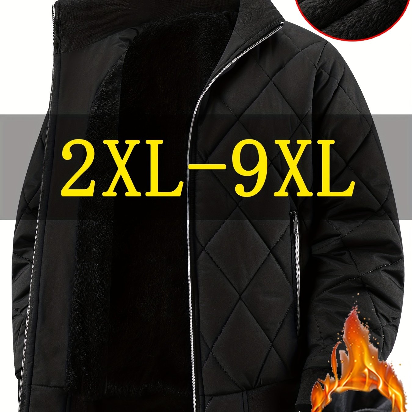 Men's Oversized Winter Coat 2XL-9XL (Big & Tall) - Thick Full-Zip Jacket with Stand Collar, -Filled Large Pockets - Heavy-Duty Cold Weather Outerwear for Plus Size Men, Hand Wash/Dry Clean (Casual Winter Jacket), PLUS SIZE
