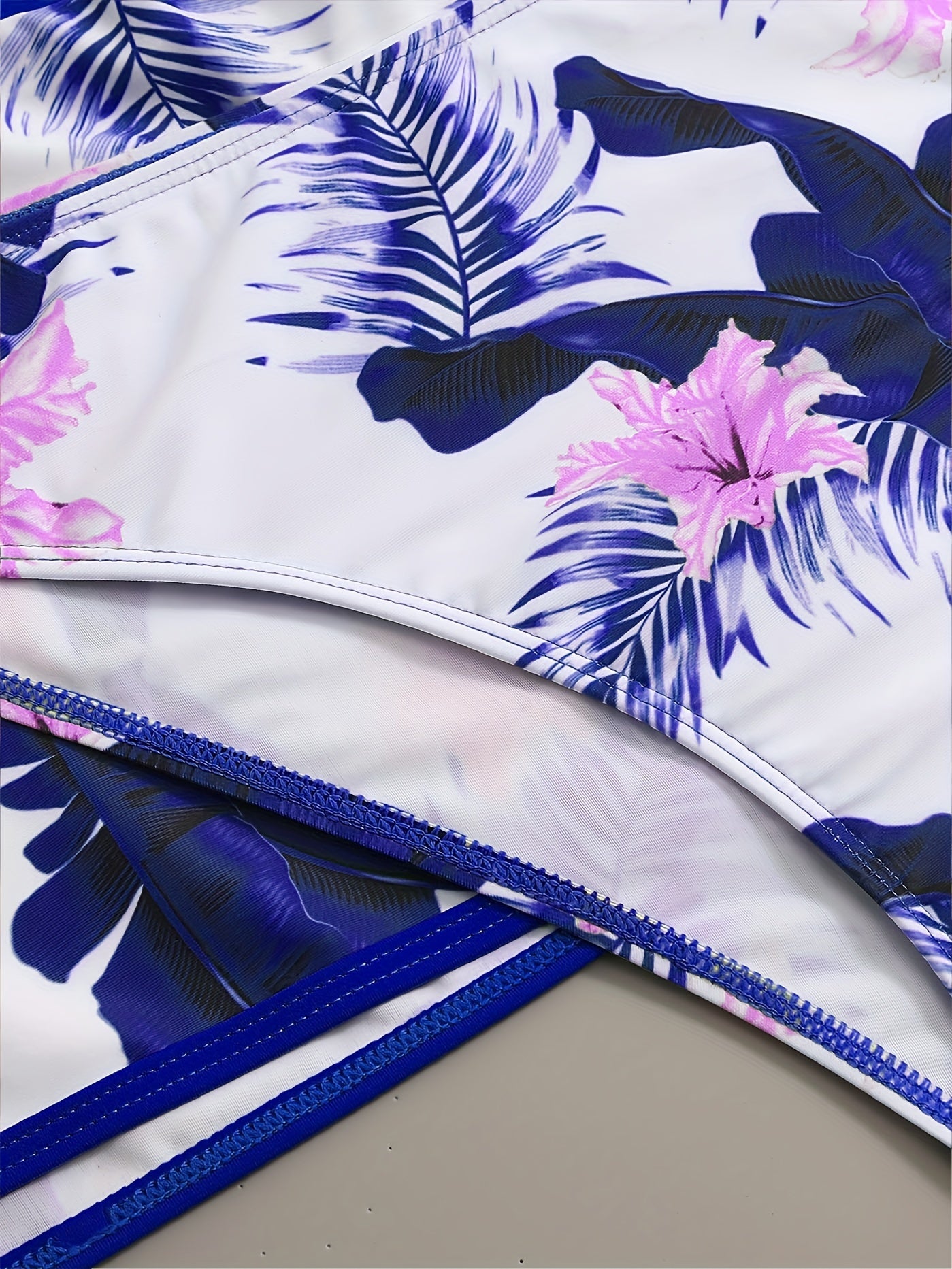 Floral Leaf Print Stretchy 3 Piece Set Swimsuits, Cross Spaghetti Strap Push Up Bikini & Boxer Shorts, Women's Swimwear & Clothing