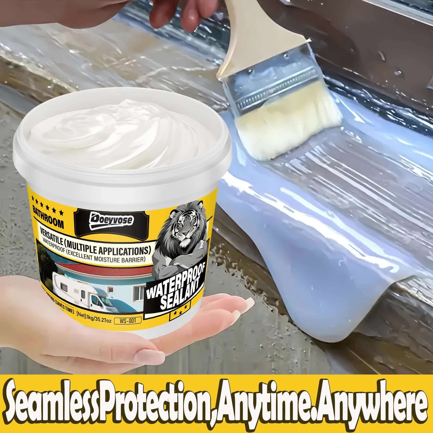 Doeyvose 1kg/35.28oz Heavy-Duty Waterproof Sealant - White Quick-Dry Multi-Purpose Instant Leak Repair for Roofs, Floors,, RV, Boat, Shower - Strong Bonding Agent, Paintable & Coating (No Color Change)