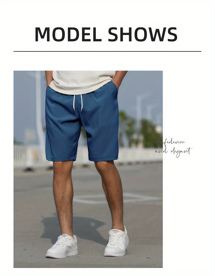 Casual Slightly Stretch Graphic Drawstring Shorts, Men's Clothes For Summer