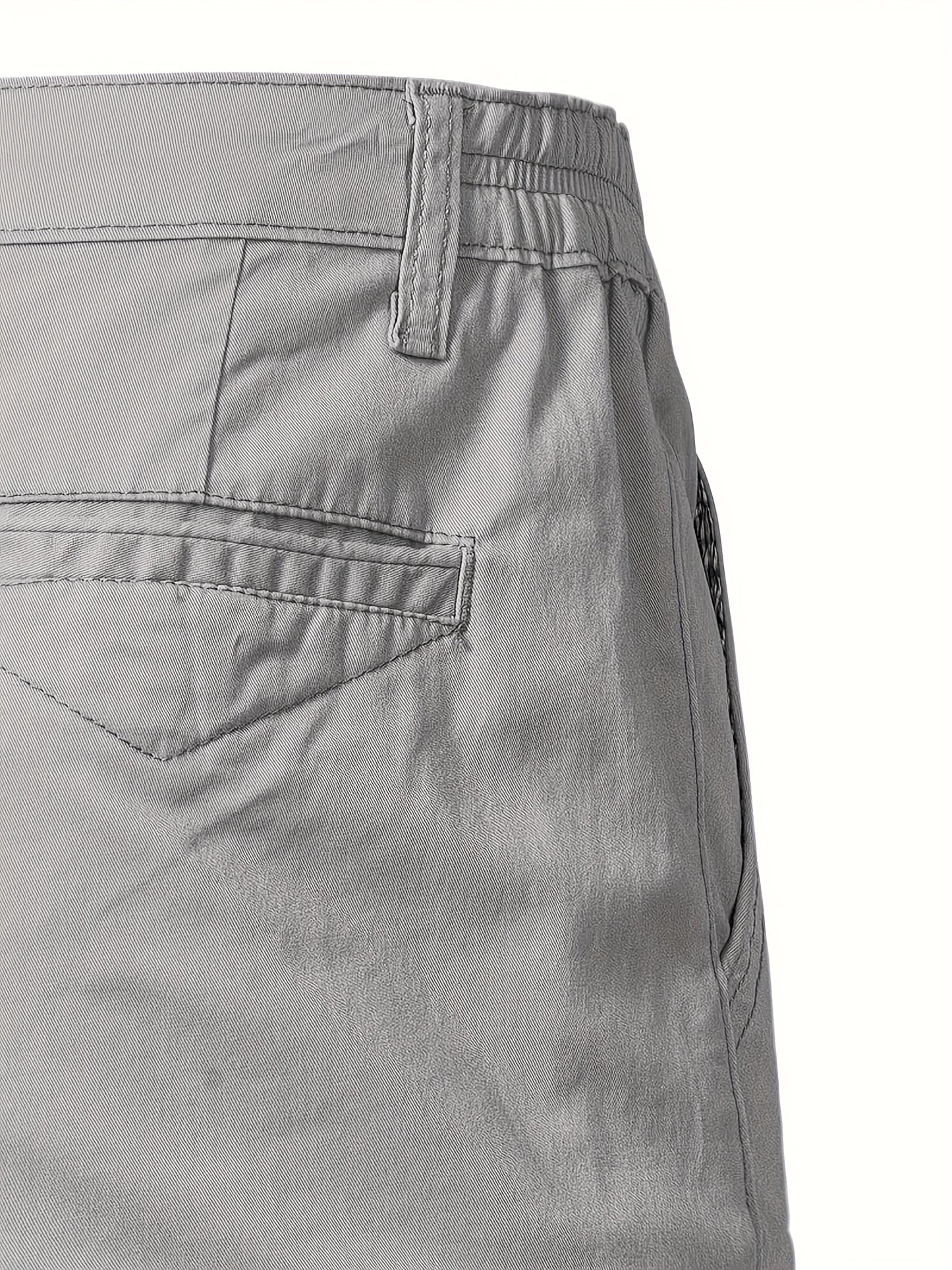 Men'S Classic Solid Color Polyester Short Pants, Casual Golf Wear, Mid Waist, Regular Fit, Slight Stretch Fabric, with Pocket