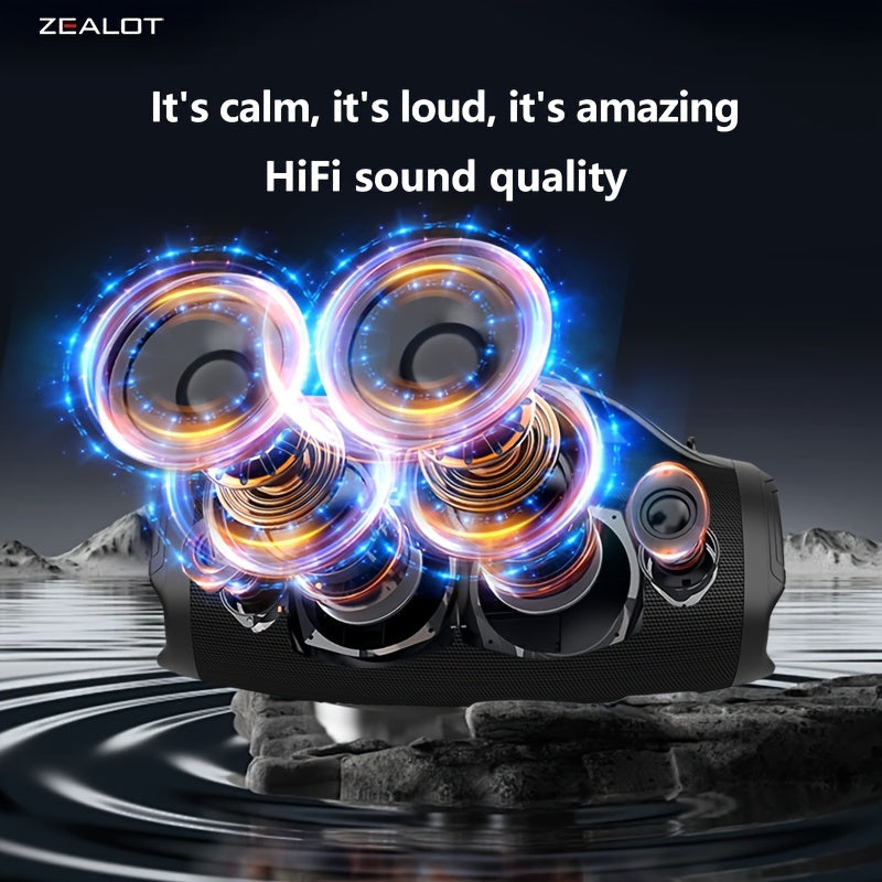 Zealot S98 Portable Wireless Speaker - 160W High-Power, 60H Playtime, IPX5, Fast Charging, Dual Pairing, Shocking Subwoofer, 36000mAh Battery, DSP Technology, Black with Red Accents