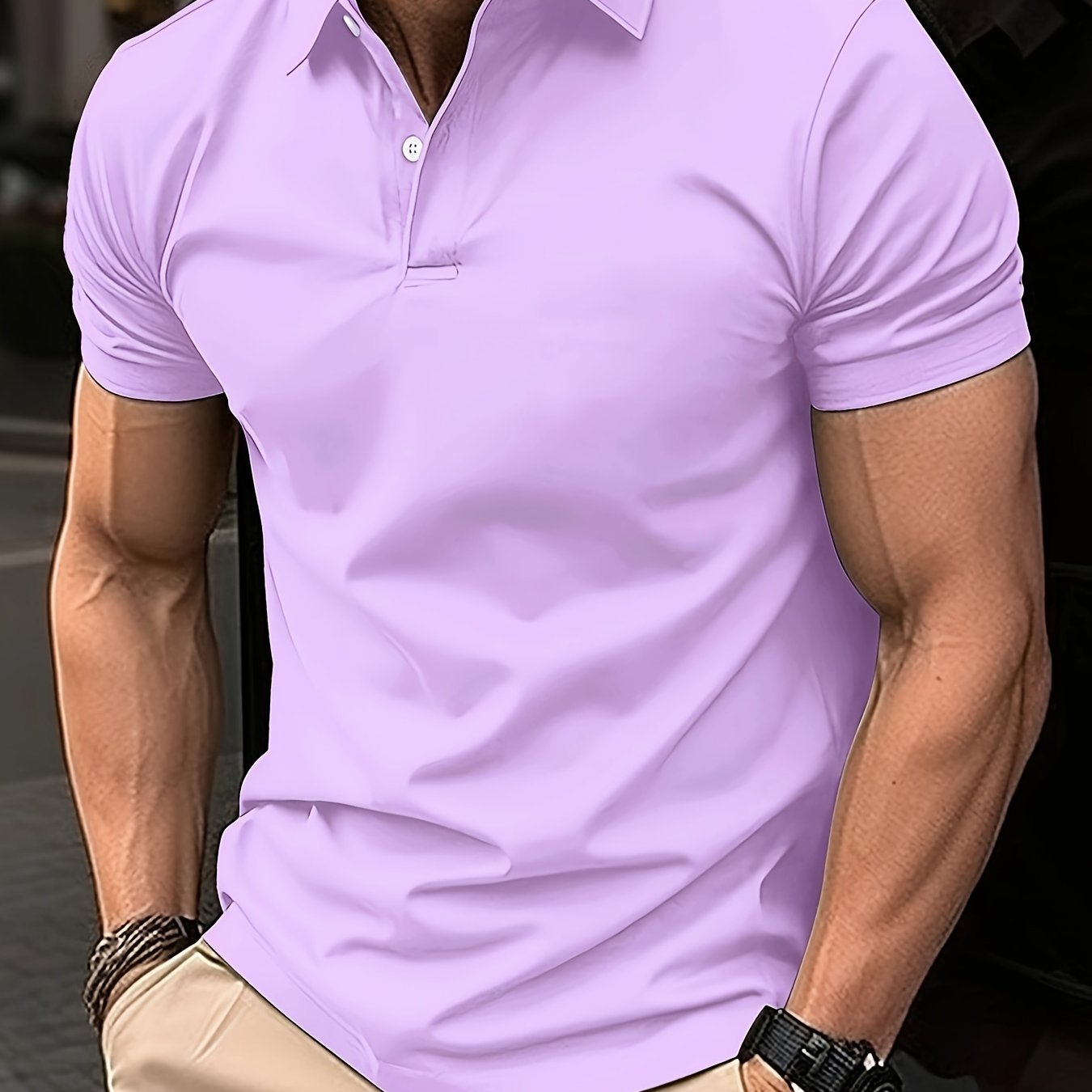 Solid Color Men's Lightweight Short Sleeve Lapel Shirt For Summer Sports