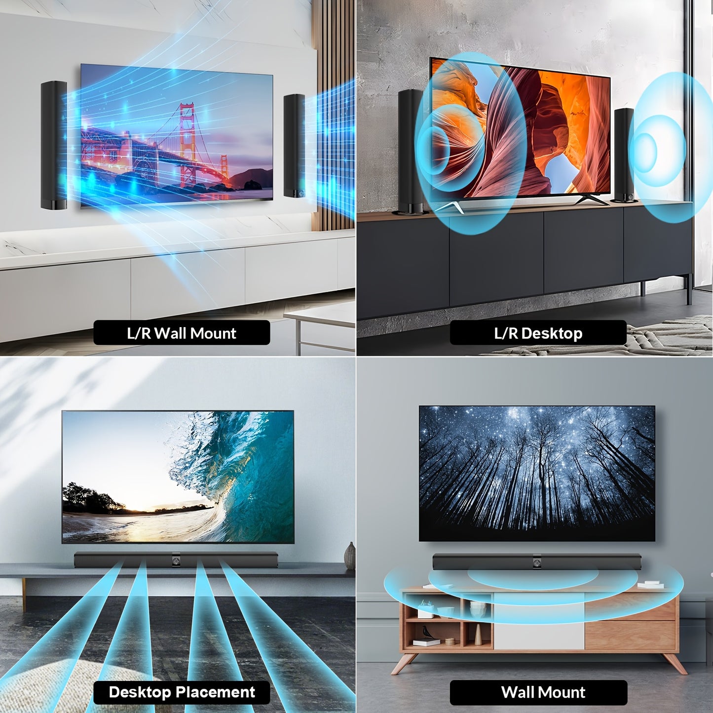 SoundBar For Smart TV, 2-in-1 Sound Bar Wireless Speaker, Deep Bass, TV Audio System With ARC/Opt/AUX For Enhanced Home Theater Sound