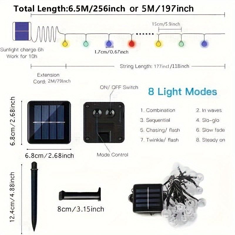 1pack, 20/50/100 LED Large Light Bulb, Solar Crystal Ball, Bubble Light String, Solar Outdoor Light Strip, 8 Lighting Modes, Solar Light String For Garden, Camping, Party, Independence Day, Christmas, Wedding, Ball, Birthday,