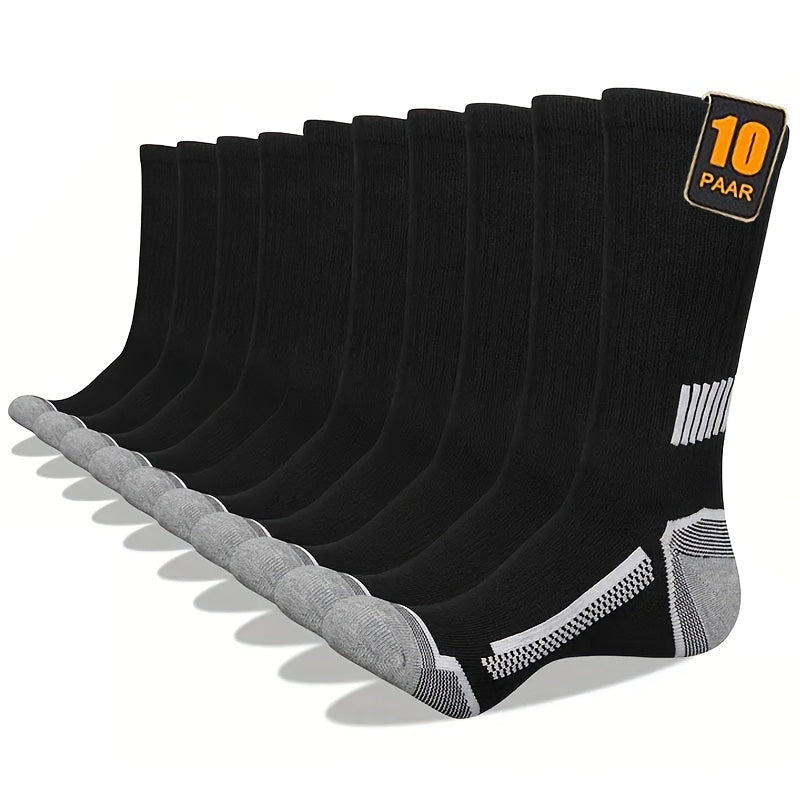 10 Pairs Men'S Thermal Long Socks - Heavy-Duty Cold Weather Athletic Socks with Arch Support, Moisture-Wicking & Breathable Polyester for Skiing, Hiking, Basketball, Running, Climbing - All-Season Workout Socks in Black/Gray/