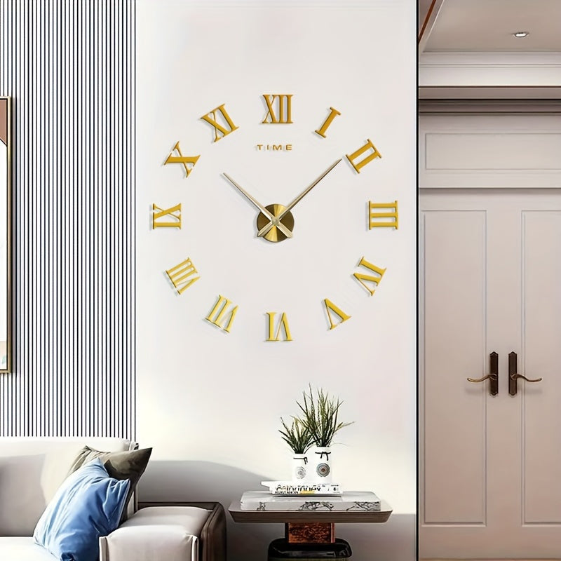 1pc Large DIY Wall Clock Kit, 3D Modern Frameless Wall Clock With Mirror Number Stickers For Home Living Room Bedroom Office Decor, Halloween Room Decor, Xmas Home Decor