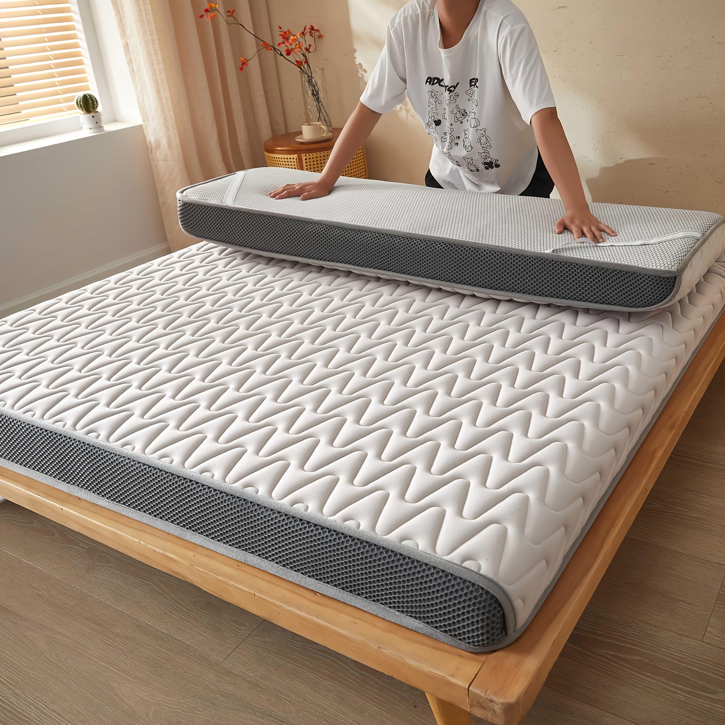 1pc 5cm Memory Foam Mattress Topper - High-Density Support, Slow Rebound Pressure Relief, Ultra-Soft Quilted Surface & Breathable Mesh Design, Foldable Portable Bed Pad, All-Season Comfortable Bedding for Bedroom, Dorm & Gues