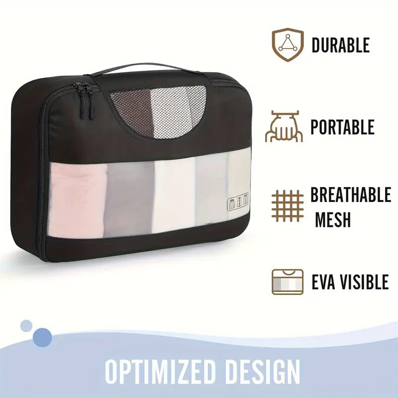 8pcs Compression Packing Cubes Set - Premium Luggage Organizers with See-Through Windows, Space-Saving Travel Storage System with Laundry Bag, Polyester, Zipper Closure, Casual Style, Ideal for Apparel, Travel Accessories|Cas