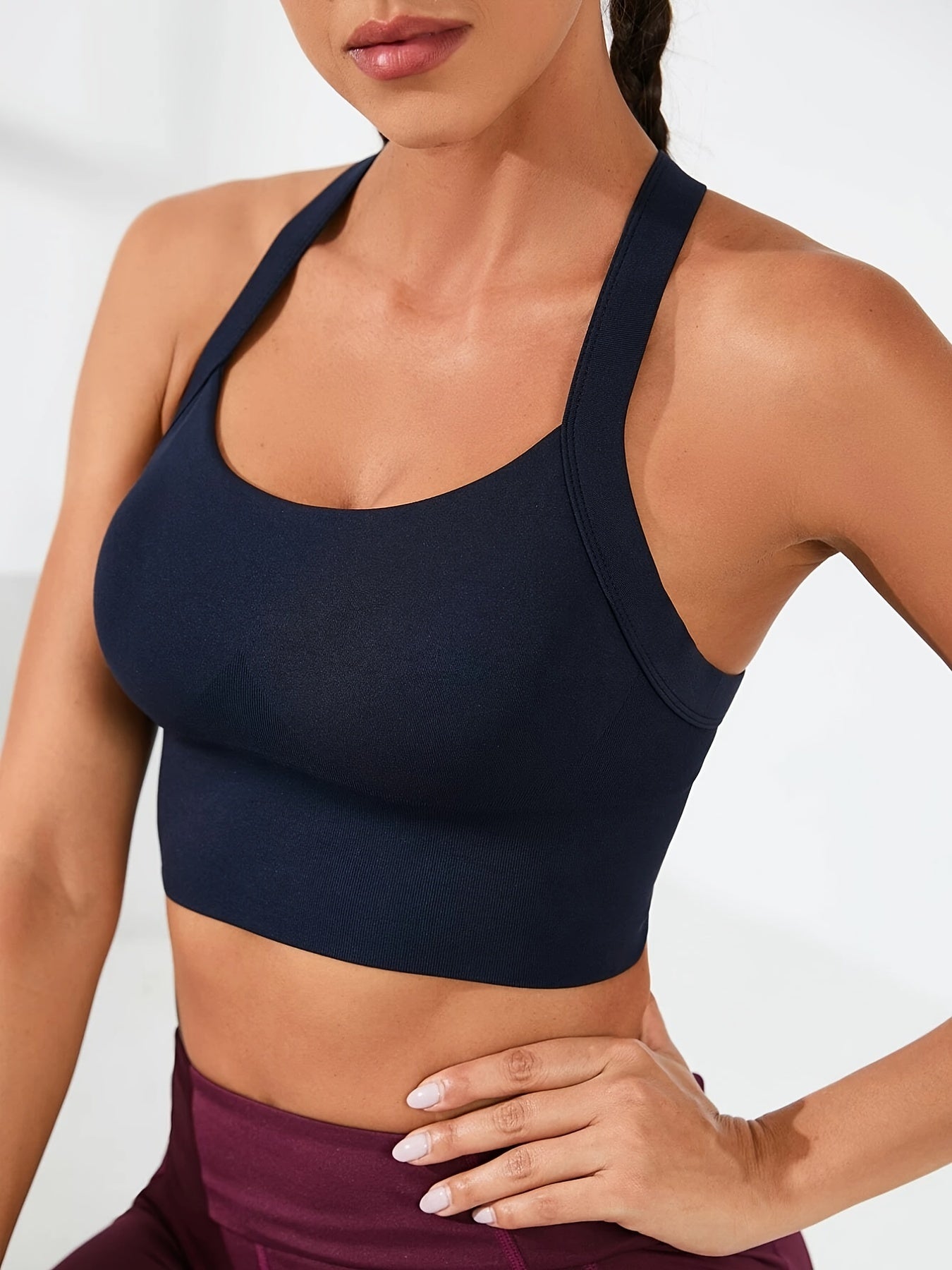Solid Color Sports Running Bra, Seamless Fitness Top, Women's Activewear ( No Padded)