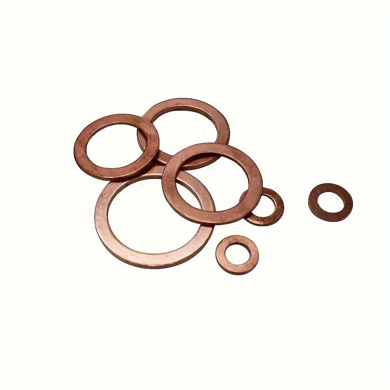 100pcs Copper Washer Gasket Nut And Bolt Set, Flat Ring Seal Assortment Kit With Box,/M5/M6//M8/M10/M12/M14 For Sump Plugs