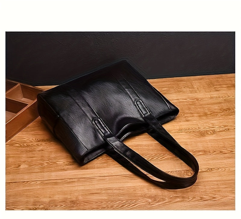 1pc Elegant Women's Shoulder Tote Bag - Large Capacity Durable PU with Zipper Closure, Double Handles & Polyester Lining, Deep Brown/Black - Perfect for Work,, Travel - Ideal Gift for Students & Professionals, Work Handbag, S