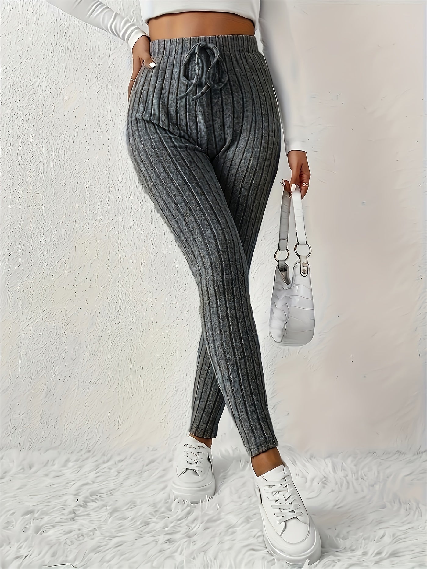 4pcs Women'S High-Waisted Leggings - Sexy Ribbed Design, Stretchy & Comfortable, Solid Colors (Black, Green, Purple, Beige) for Fall/Winter, Perfect for Running & Casual Wear, High Waisted Leggings