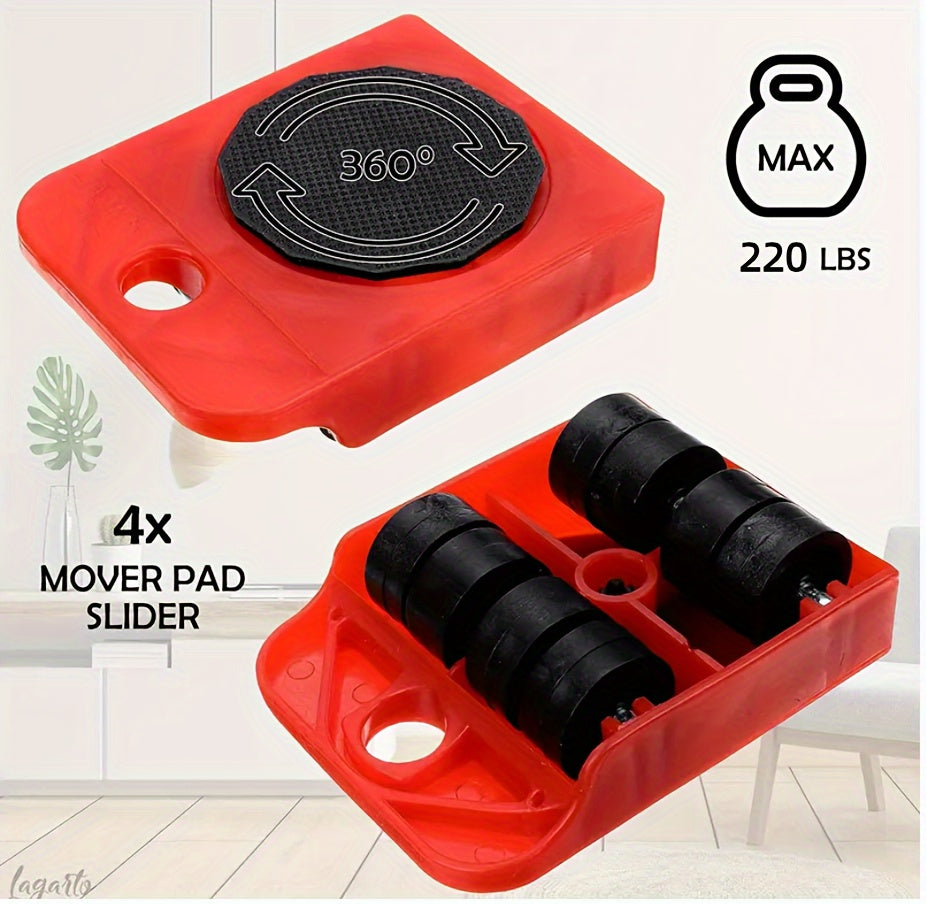 Set Of 5, Furniture Lifter, 9.91cm x 7.8cm Furniture Slides Kit, Furniture Move Roller Tools, 360 Degree Rotatable Pads, Easily Redesign And Rearrange Living Space Sofa Easy, Plastic And Carbon Steel