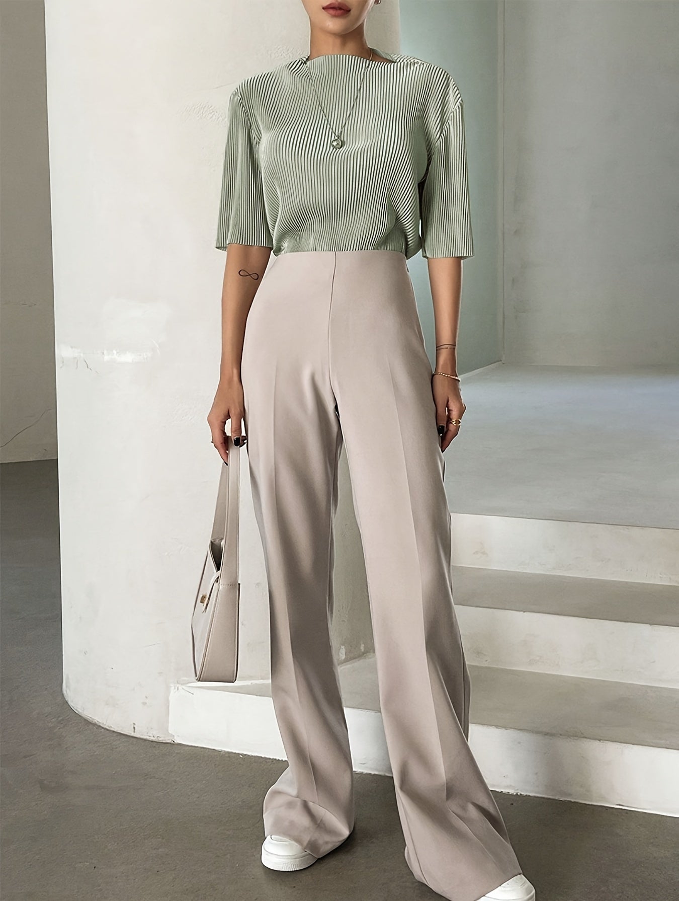 Boat Neck Textured Blouse, Elegant Half Sleeve Blouse For Spring & Summer, Women's Clothing