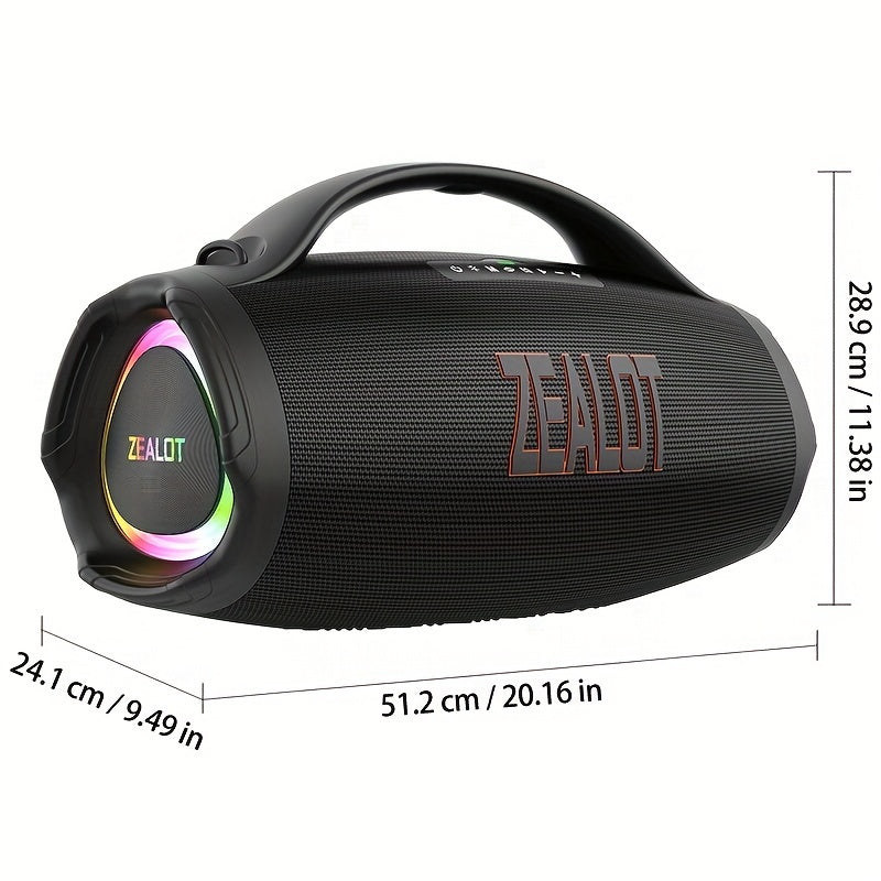 Zealot S98 Portable Wireless Speaker - 160W High-Power, 60H Playtime, IPX5, Fast Charging, Dual Pairing, Shocking Subwoofer, 36000mAh Battery, DSP Technology, Black with Red Accents